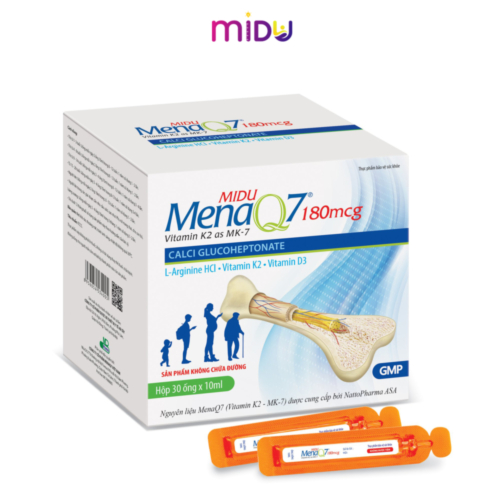 Siro bổ sung Canxi (calci), vitamin D3 hỗ trợ tăng chiều cao, chắc khoẻ xương MiduMenaQ7/Midu MenaQ7 180mcg Vitamin K2 as MK-7 (Hộp 30 ống 10ml)